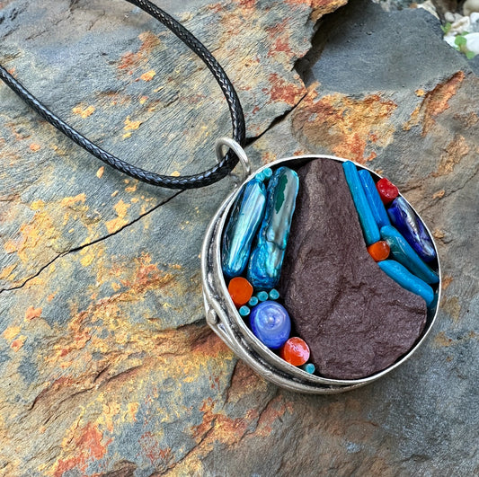 Necklace, Purple Slate & Abalone