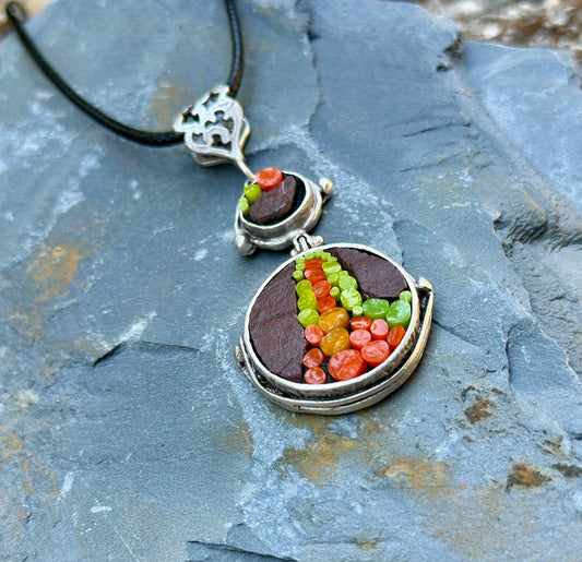 Necklace, Purple Slate, Greens & Oranges